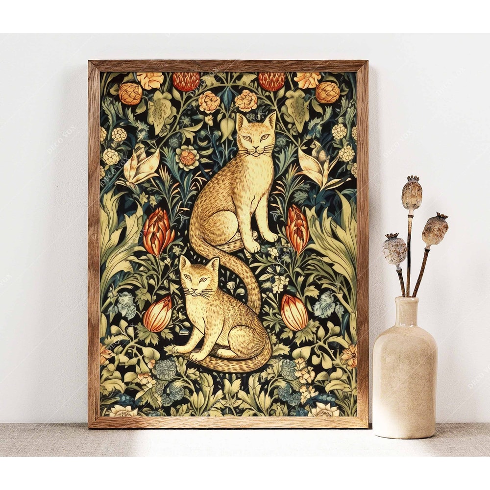William Morris Inspired Poster, Cats and Flowers Print, Morris Art, Art Nouveau Floral Print, Botanical Vintage Art Nouveau Poster PS0394.jpg