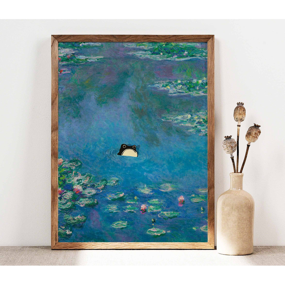 Unimpressed Frog, Monet Waterlily Frog Print, Claude Monet Angry Frog Poster, Frog Art, Floral Print, Funny Frog print, Matsumoto Hoji Frog.jpg
