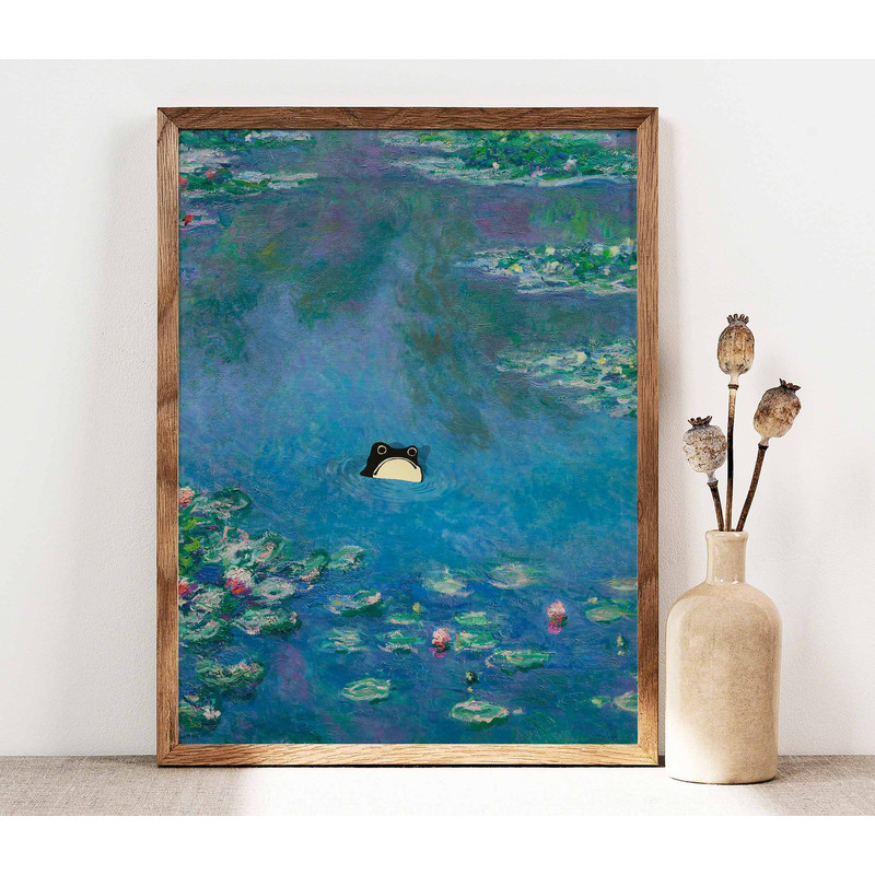 Unimpressed Frog, Monet Waterlily Frog Print, Claude Monet Angry Frog Poster, Frog Art, Floral Print, Funny Frog print, Matsumoto Hoji Frog.jpg