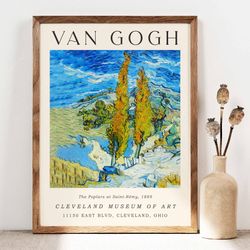 vincent van gogh the poplars at saint-rmy poster, van gogh landscape, botanical trees lake poster, van gogh painting rep