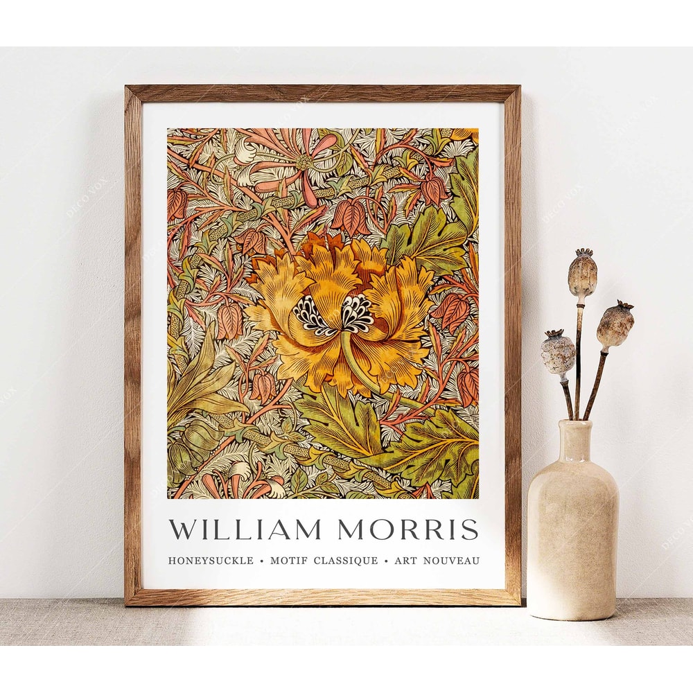 William Morris Print, Morris Poster, Garden Flowers Art, Honeysuckle Print, Vintage Floral Art, Wall Art Gift Idea, Blue Print Decor PS0452.jpg