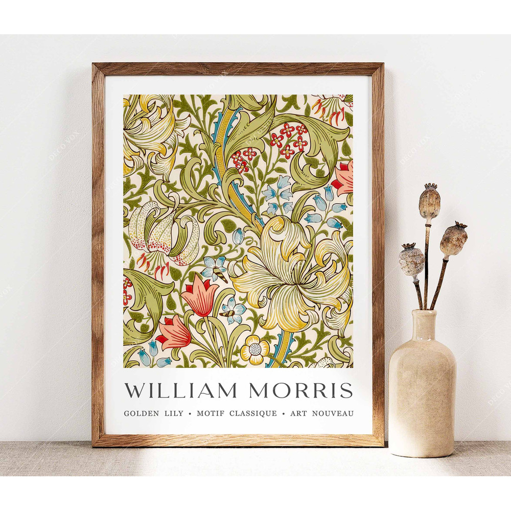 William Morris Print, Morris Poster, Garden Flowers Art, Golden Lily Print, Vintage Floral Art, Wall Art Gift Idea, Green Print Decor PS0447.jpg