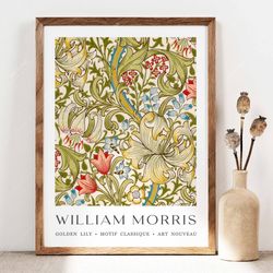 william morris print, morris poster, garden flowers art, golden lily print, vintage floral art, wall art gift idea, gree