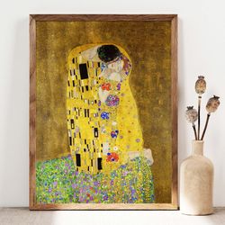 gustav klimt the kiss poster, vintage exhibition poster art print, gustav klimt print, romantic art, gustav klimt painti