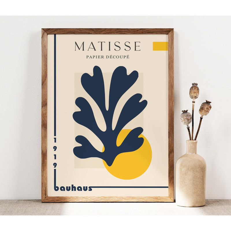 Matisse Poster contour with Bauhaus poster pattern, mid century modern abstract wall art print, unique papier decoupes poster PS0071.jpg