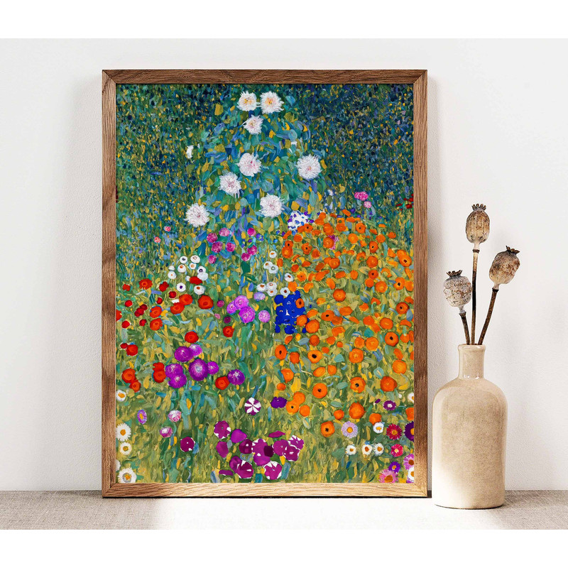 Gustav Klimt Poster, Cottage Garden, Klimt Flowers, Floral Wall Decor, Spring Wall Art, Gift Idea, Garden Flowers Klimt Painting PS0500.jpg