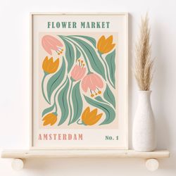 flower market poster, netherlands gallery wall flower market, vintage flowers poster, flower market sign, floral wall ar