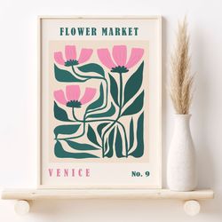 flower market poster, venice gallery wall flower market, vintage flowers poster, flower market sign, floral wall art, bo