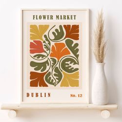 flower market poster, dublin gallery wall flower market, vintage flowers poster, flower market sign, floral wall art, bo