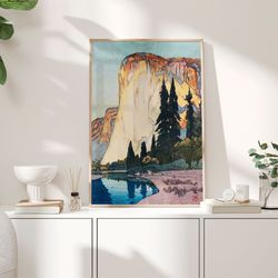 el capitan yosemite 1925 poster, yoshida hiroshi art poster, canyon lake japanese art print, mount vintage wall art deco