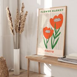 flower market poster, tokyo gallery wall flower market, vintage flowers poster, poppy flower market sign, floral wall ar