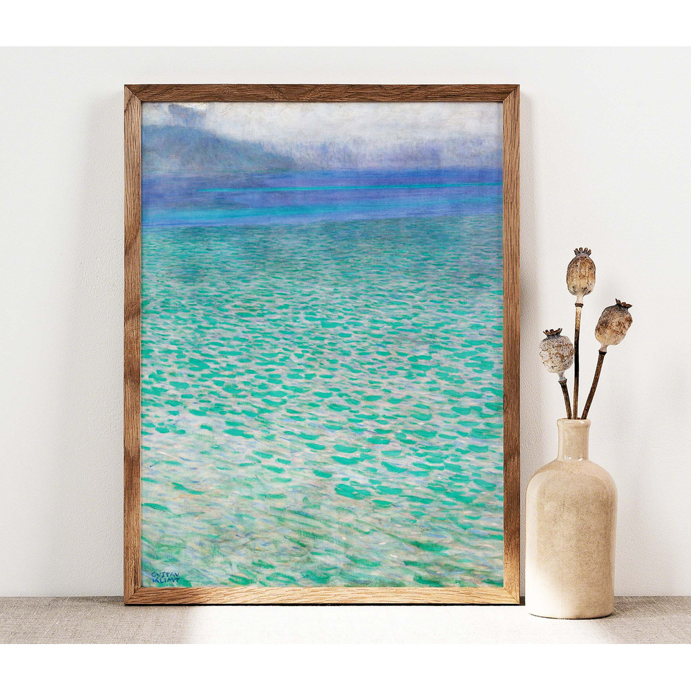 Gustav Klimt Poster, On Lake Attersee Art, Landscape Print, Nautical Art Nouveau Print, Lake Poster, Sea Beach Poster, Art Gift Idea PS0507.jpg