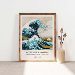 katsushika hokusai poster, the great wave exhibition print, japanese art print, traditional japanese art, wall art decor