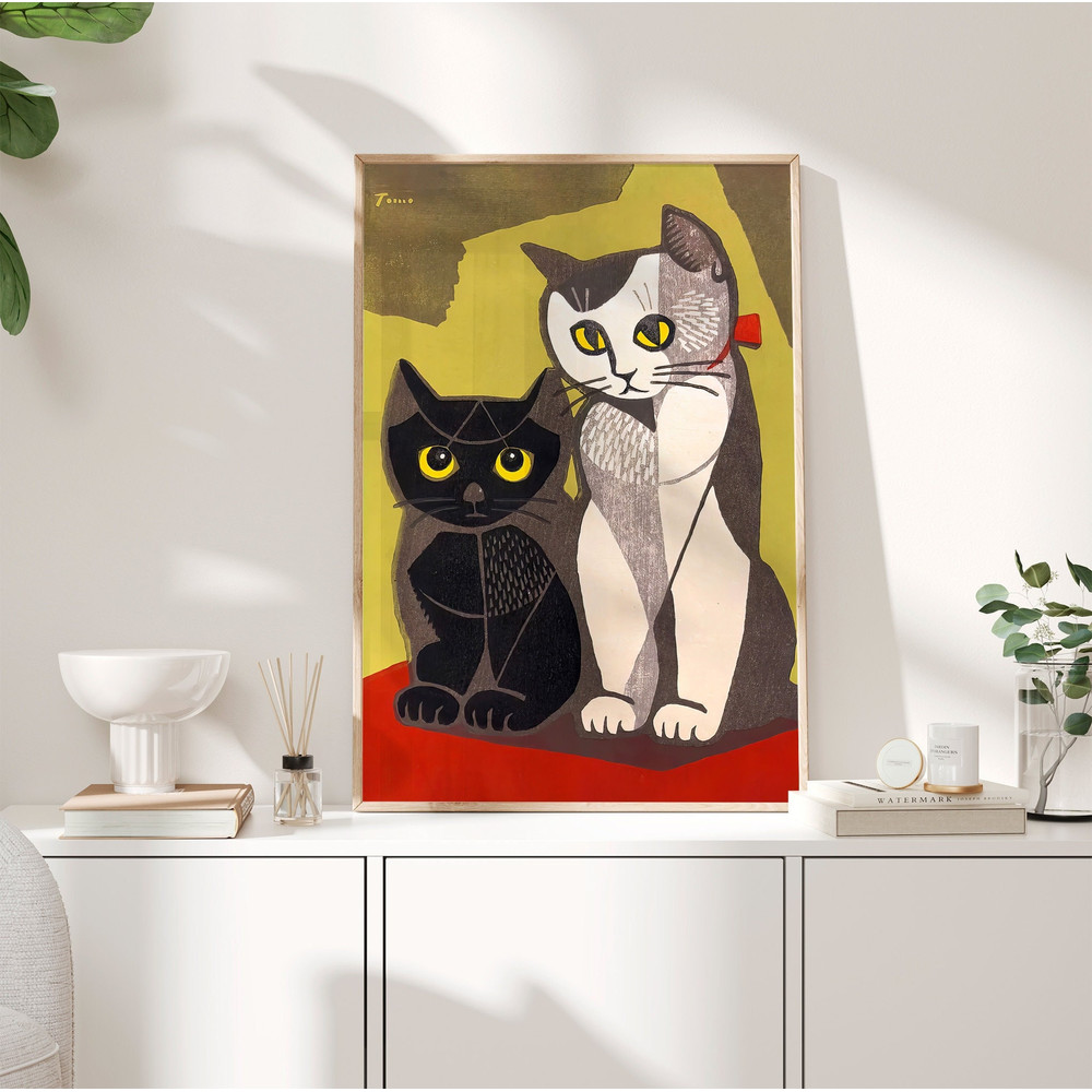 Japanese Kittens 1960 Poster, Japan Rero Vintage Art, White Cat, Black Cat, Animal Wall Art Decor, Feline Art Print, Cat Lovers Gift  PS0280.jpg