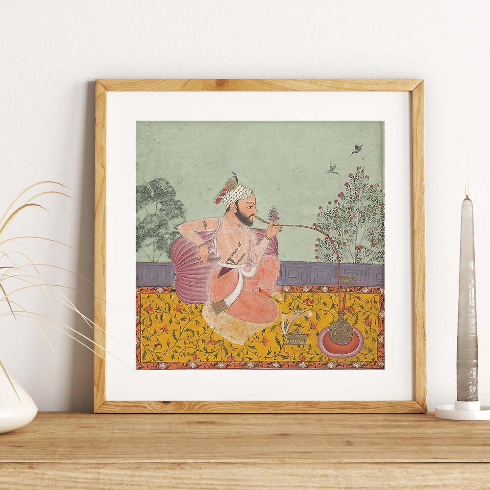 Indian Royal Raja with Hookah Art, Vintage Art Prints, Living Room decor, Indian Art Painting, Wall Art.jpg