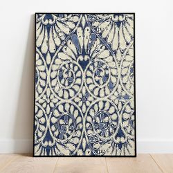 indian indigo print, living room decor, printable, indian painting, blue poster, wall art, bohemian decor