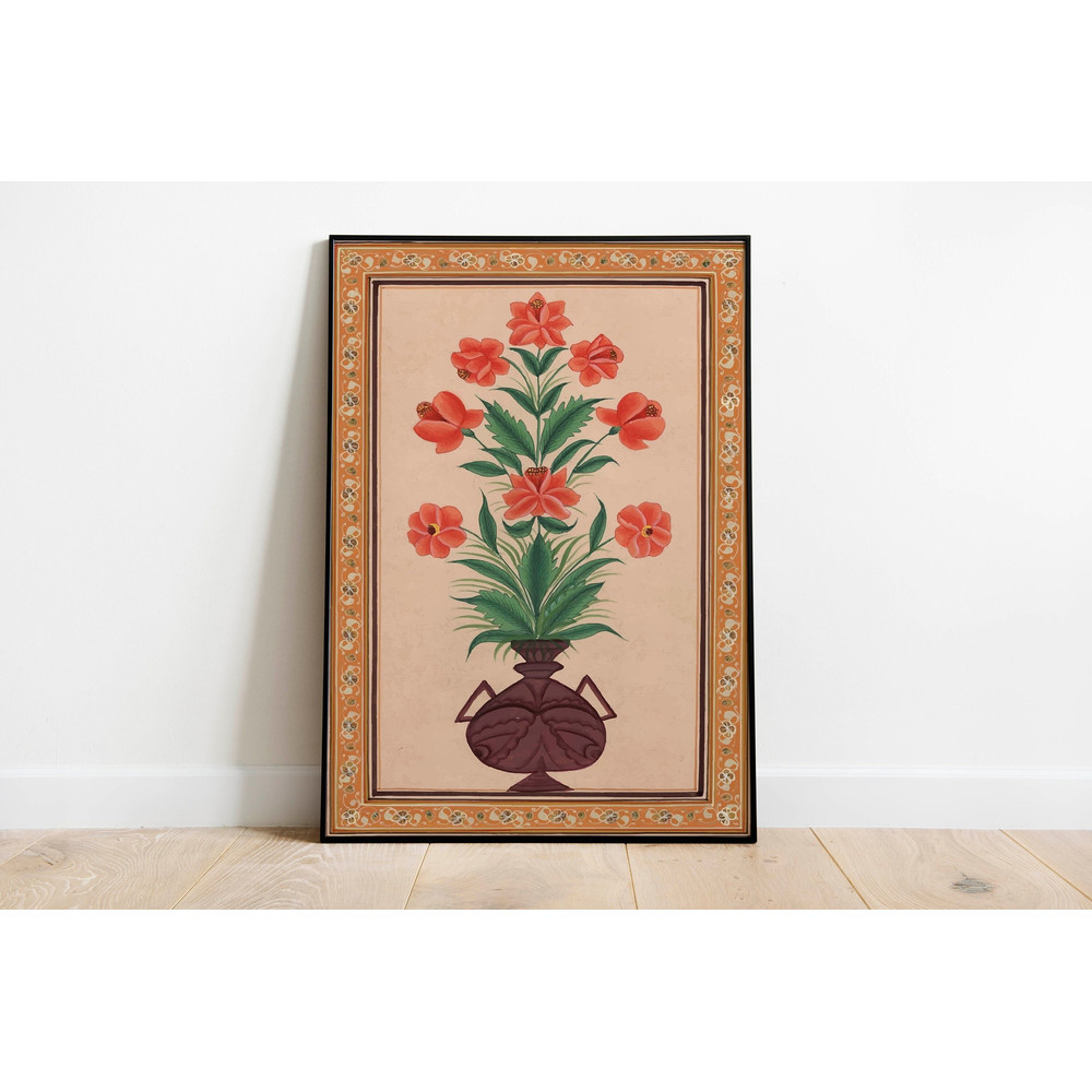Indian Mughal Folk Art, Floral Prints, Living Room decor, Indian Vintage Printable Poster, Wall Art, Paintings.jpg