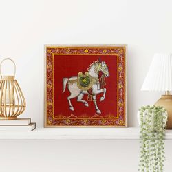 indian vintage style art, rajasthani rajput horse royal art, living room decor, home decor, poster, wall art-1