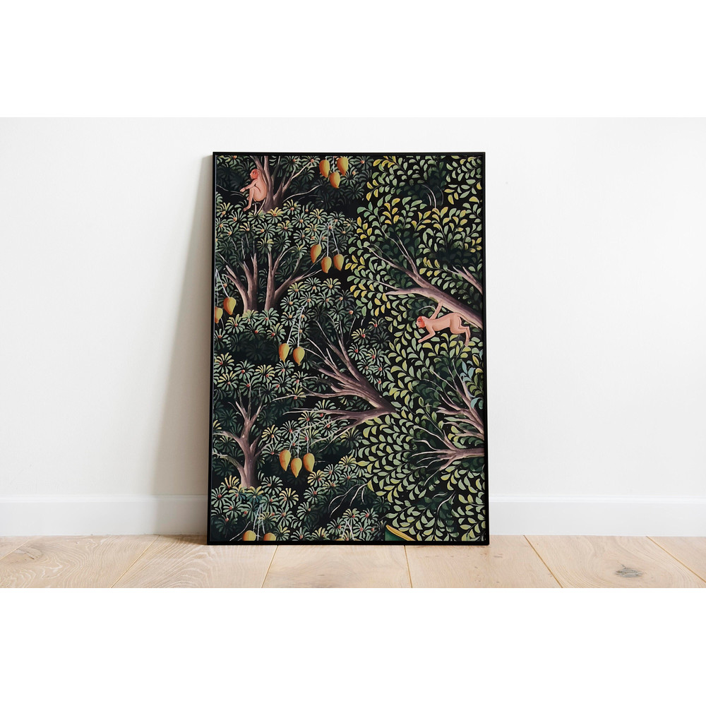 Indian Monkeys & Mangoes Painting, Living Room decor, Vintage Indian Folk Art Poster, Wall Art, Digital Download.jpg