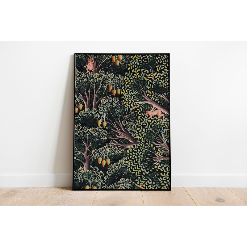 Indian Monkeys & Mangoes Painting, Living Room decor, Vintage Indian Folk Art Poster, Wall Art, Digital Download.jpg