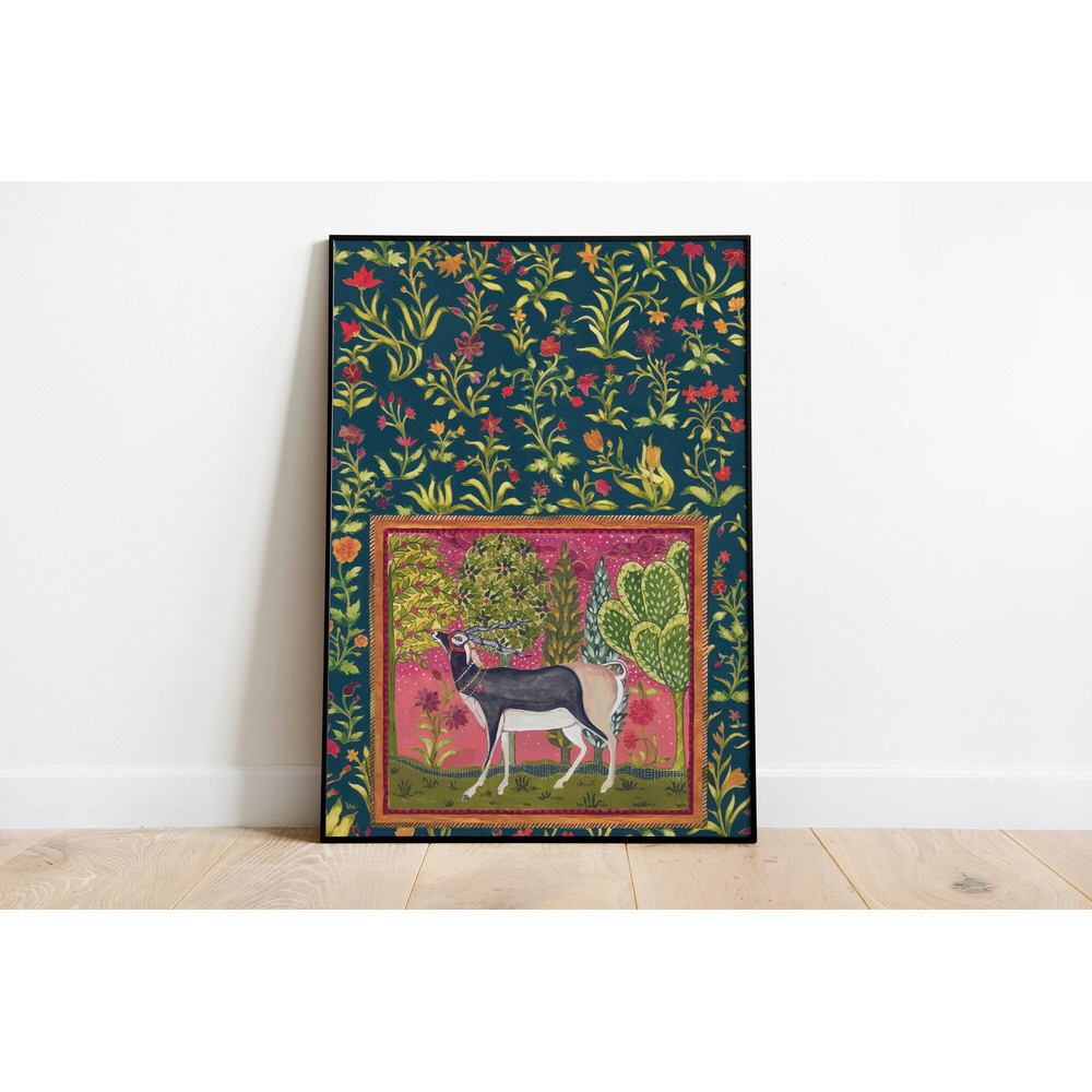 Indian Deer Art, Floral Animal Prints, Living Room decor, Indian Pop Decor, Printables, Poster, Wall Art, Paintings.jpg