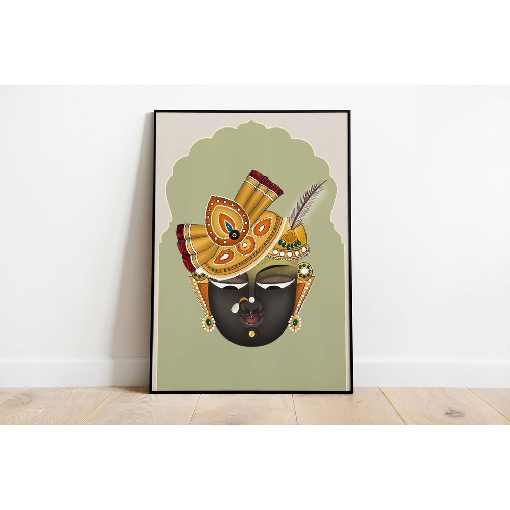 Indian Folk , Shreenathji Pichwai Print, Living Room decor, Hindu Home Decor, Indian Vintage Prints, Instant Download.jpg