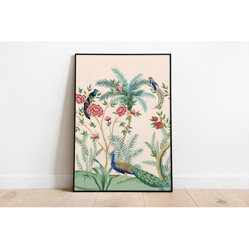 Indian Royal Art, Floral & Nature Poster Prints, Living Room decor, Printable, Indian Vintage Palace Peacock Painting.jpg