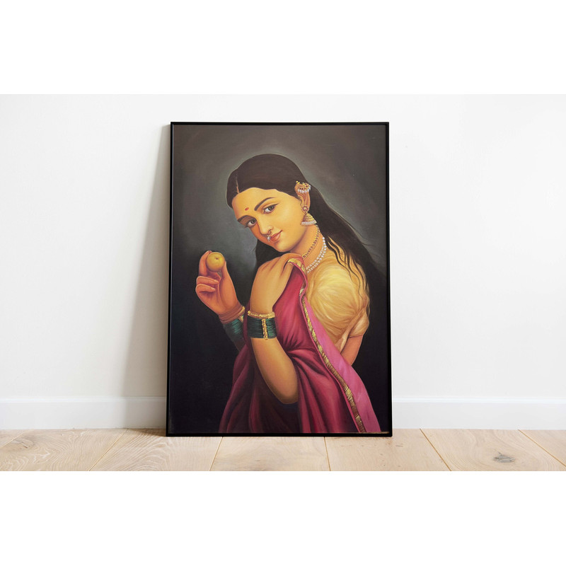 Indian Vintage Wall Art, Royal Princess Painting, Living Room decor, Vintage Palace Painting, Ravi Verma Style Poster.jpg