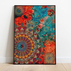indian mandala wall art, living room decor, abstract painting, instant download, colourful poster, wall art, paintings