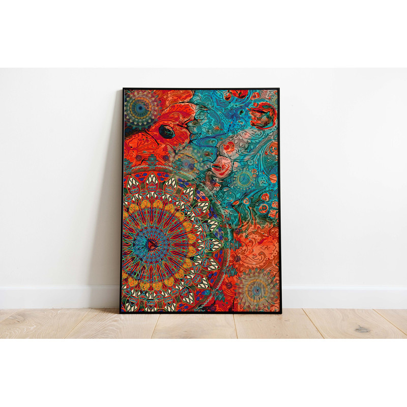 Indian Mandala Wall Art, Living Room Decor, Abstract Painting, Instant Download, Colourful Poster, Wall Art, Paintings.jpg