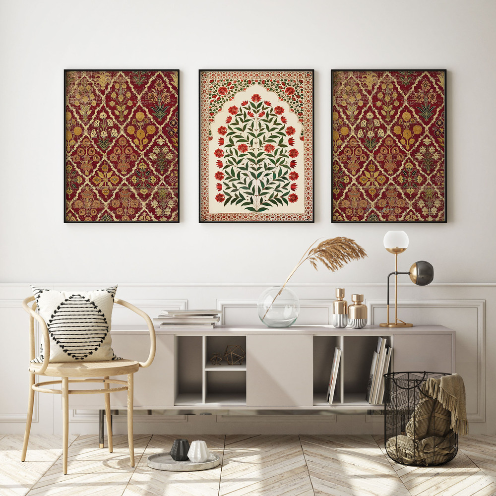 Indian Floral Art Set, Folk Prints, Living Room decor, Gallery wall set, Indian Vintage, Pichwai Painting, Poster Bundle.jpg