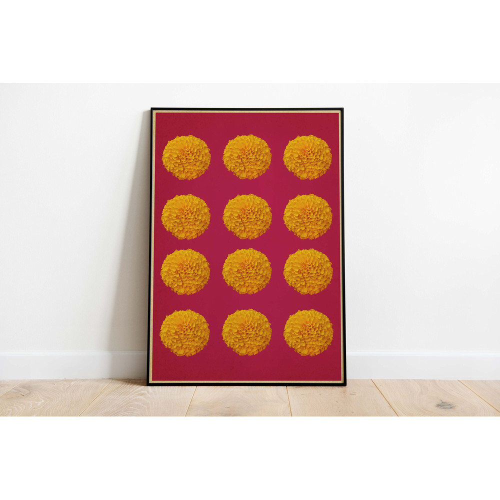 Indian Mixed Media Digital Art, Marigold Print, Living Room decor, Indian Vintage, Rajasthani Painting, Poster, Wall Art-1.jpg