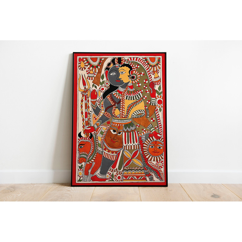 Indian Madhubani Painting, Shiva Parvathi, Living Room decor, Vintage Indian Folk Art Poster, Wall Art, Digital Download-1.jpg