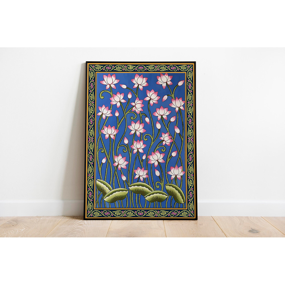 Indian Folk Wall Art, Vintage Flower Painting, Lotus, Printable Home Decor, Floral Poster, Decor, Poster, Wall Art, Paintings.jpg