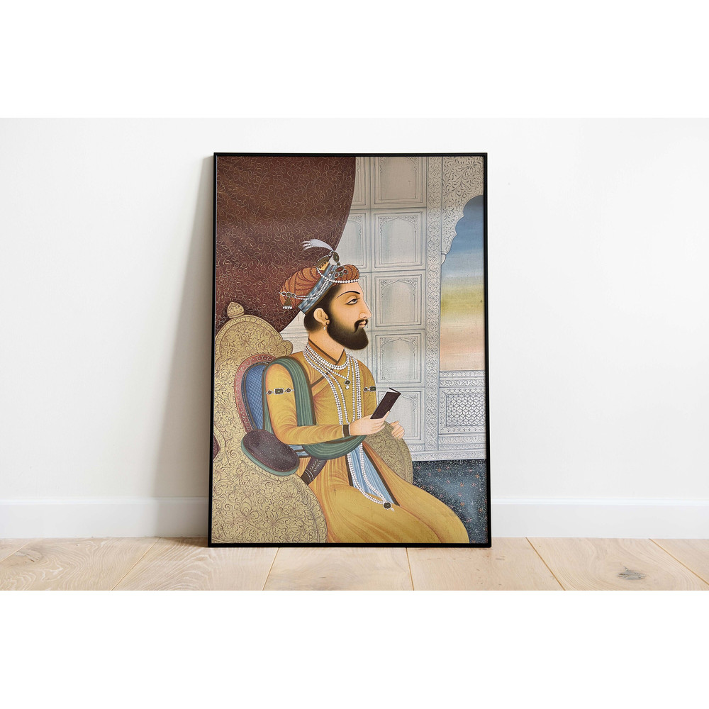 Indian Mughal Royal wall Art, Prince Painting, Living Room decor, Vintage Palace Painting, Poster, Hand Painted Digital Print.jpg