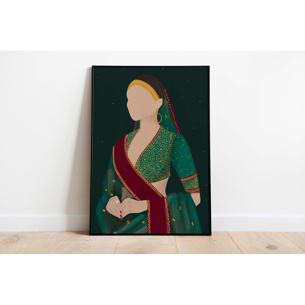 Indian Bride Desi Wall Art, South Asian Brown Girl Painting, North Indian Lady Painting, Living Room decor, Printable Wall Art.jpg