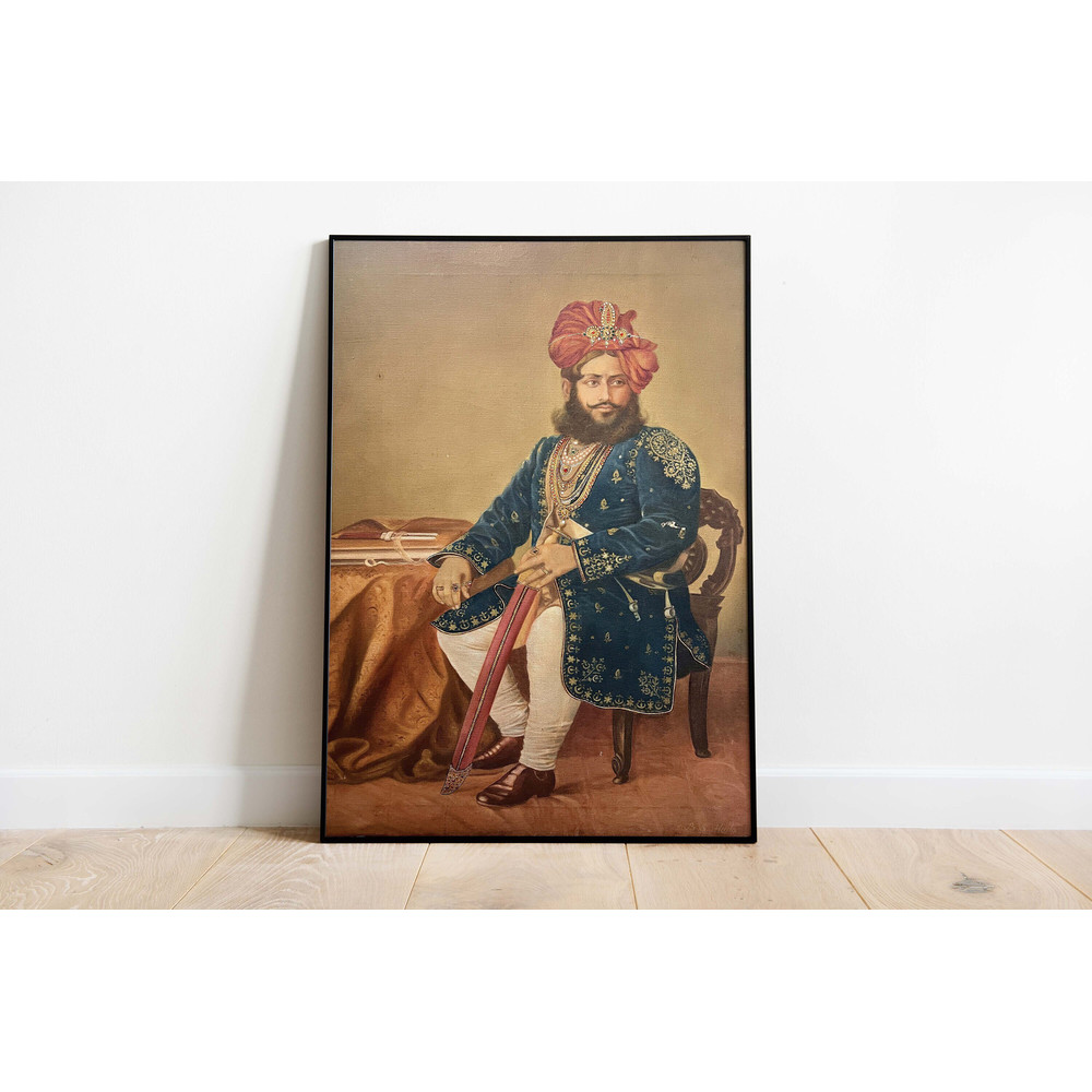Indian Rajasthani Royal wall Art, Raja Painting, Living Room decor, Vintage Palace Painting, Poster, Hand Painted Digital Print.jpg