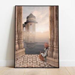 indian wall art, jaipur travel poster, living room decor, printable, vintage, palace royal painting, poster, wall art, p