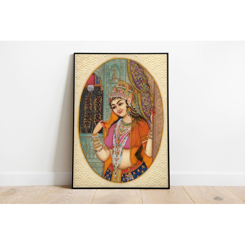 Indian folk wall Art, Royal Princess, Living Room decor, Printable, Indian Vintage Palace Painting, Poster, Wall Art, Paintings-6.jpg