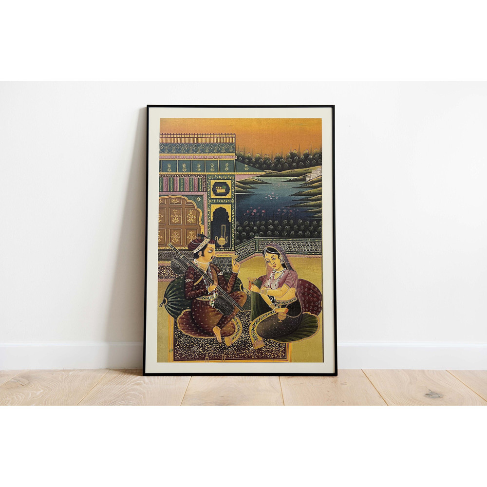 Indian Royal Raja Rani Art, King and Queen Indian Vintage Art Prints, Mughal Living Room decor, Rajasthani Art Painting, Wall Art.jpg