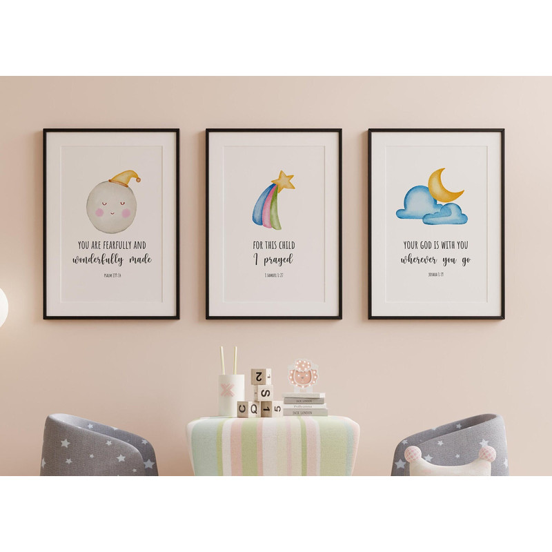 Joshua 19 Nursery Bible Verse Wall Art, Wonderfully Made Digital Download, Set of 3 Nursery Printable Wall Art, Nursery Scripture.jpg