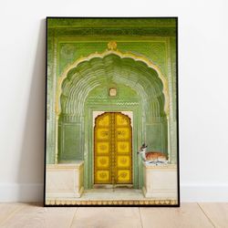 indian palace wall art with deer, jaipur travel poster, living room decor, indian vintage, palace royal painting, poster