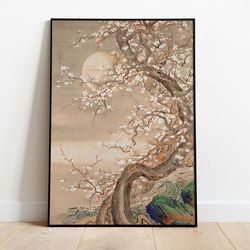 japanese cherry blossom vintage silk painting art print, vintage art poster, instant digital download, poster, wall art,