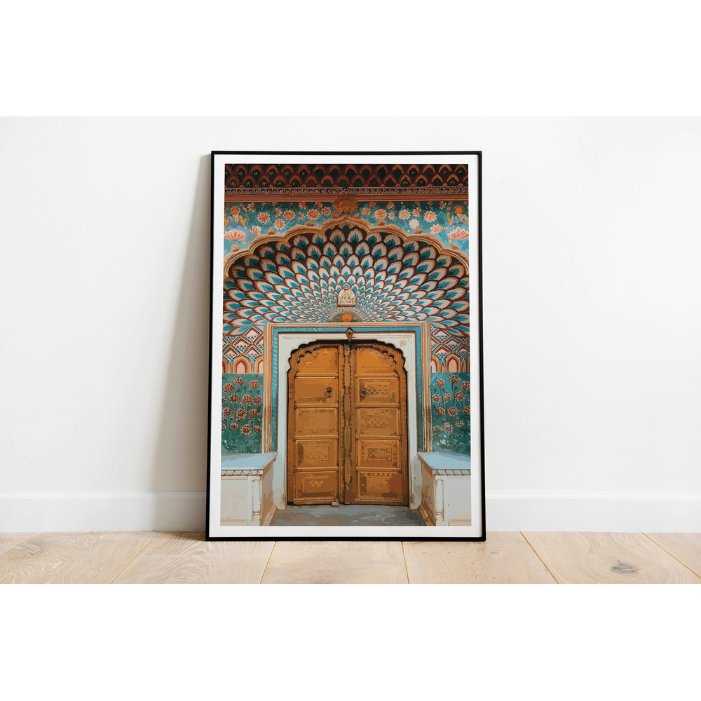 Indian Palace Wall Art, Jaipur Travel Poster, Living Room decor, Printable, Indian Vintage, Palace Royal Painting, Poster, Wall Art-4.jpg