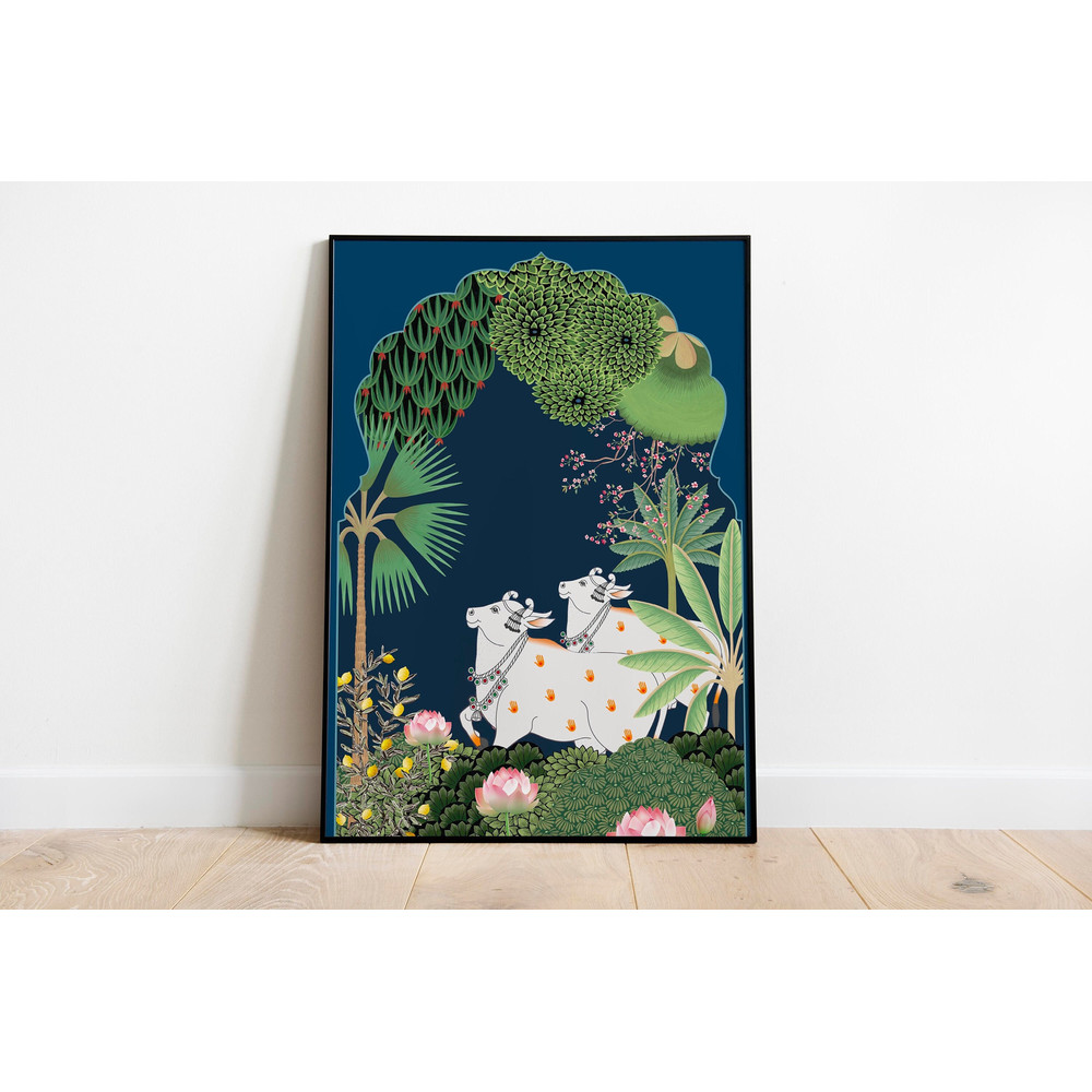 Indian Folk Art, Cow Prints, Living Room decor, Printable, Indian Vintage, Printables, Pichwai Painting, Poster, Wall Art, Paintings-2.jpg