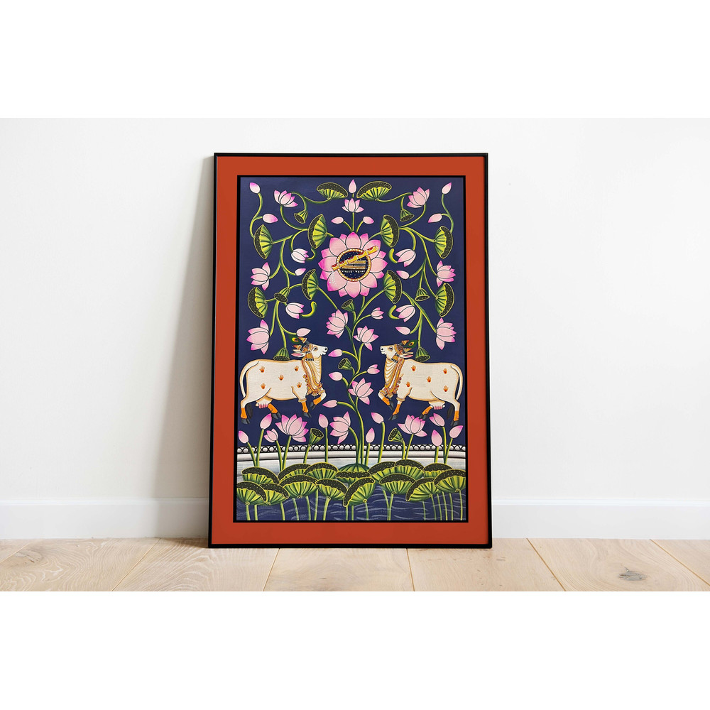 Indian Folk Art, Cow Prints, Living Room decor, Printable, Indian Vintage, Printables, Pichwai Painting, Poster, Wall Art, Paintings-3.jpg