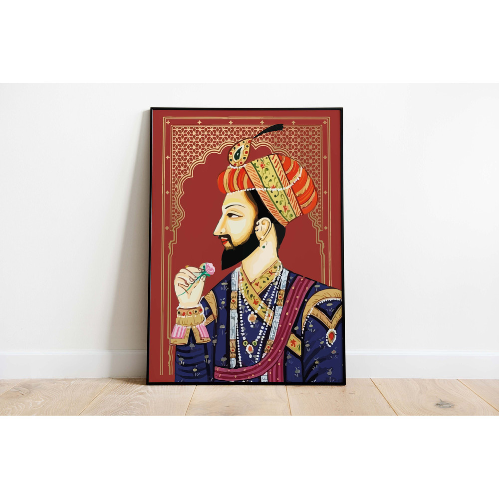 Indian folk wall Art, Royal Prince with Rose, Living Room decor, Printable, Indian Vintage Palace Painting, Poster, Wall Art, Paintings.jpg