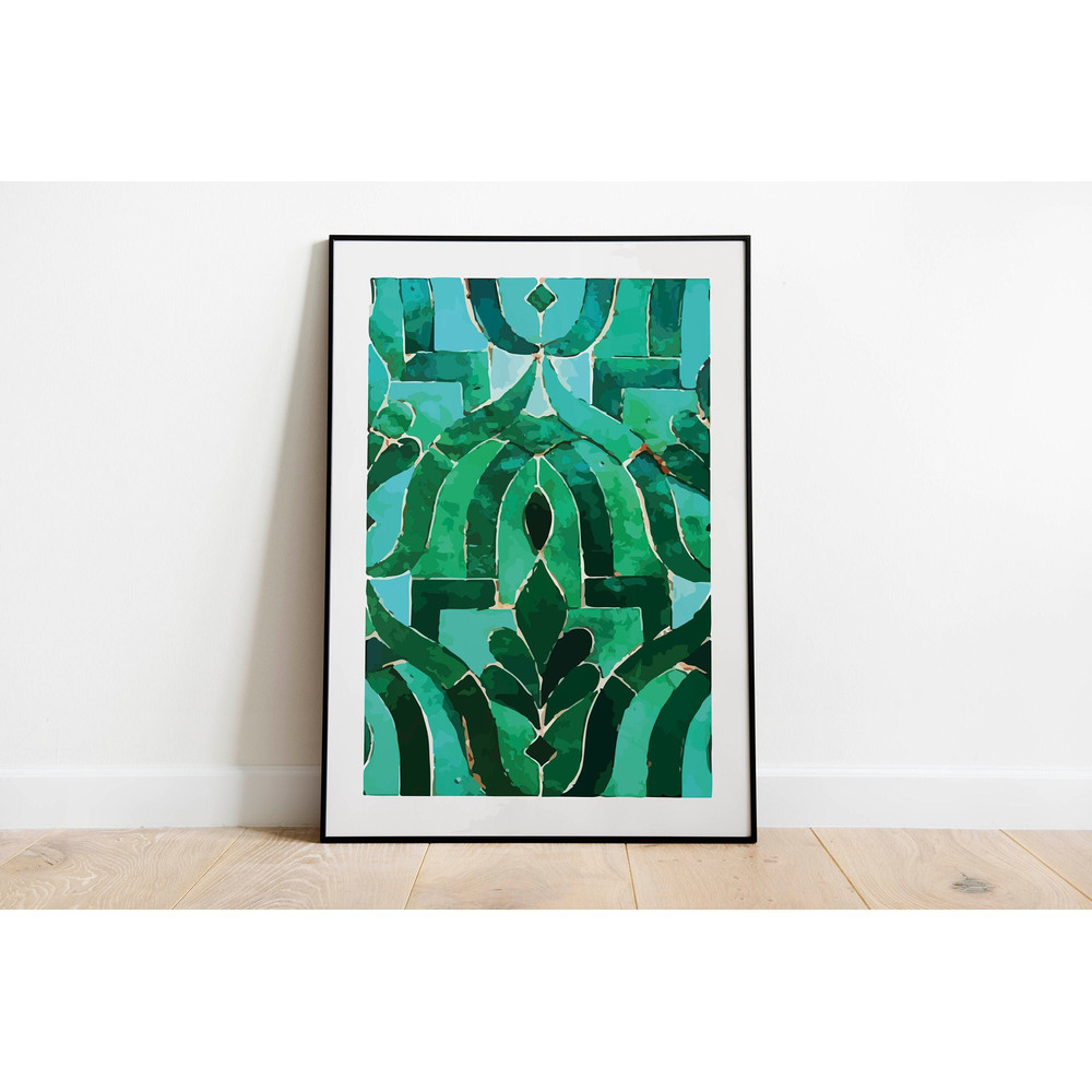 Islamic Wall Art, Moroccan Wall Art, Living Room Decor, Abstract Painting, Digital Download, Green, Indian painting, Wall Art, Paintings.jpg