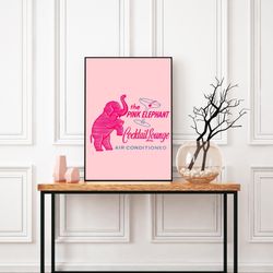 cocktail wall art, bar cart art, pink elephant cocktail lounge, trendy happy hour print,  retro downloadable print