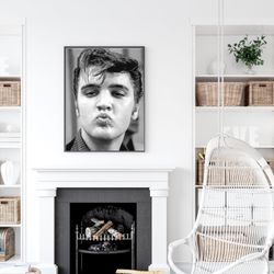 elvis poster, elvis print, elvis presley poster, trendy wall art, retro wall art black and white, vintage portrait